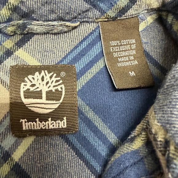 Timberland Men's Medium Flannel Shirt Blue / Beige Plaid 100% Cotton Workwear - Picture 10 of 16